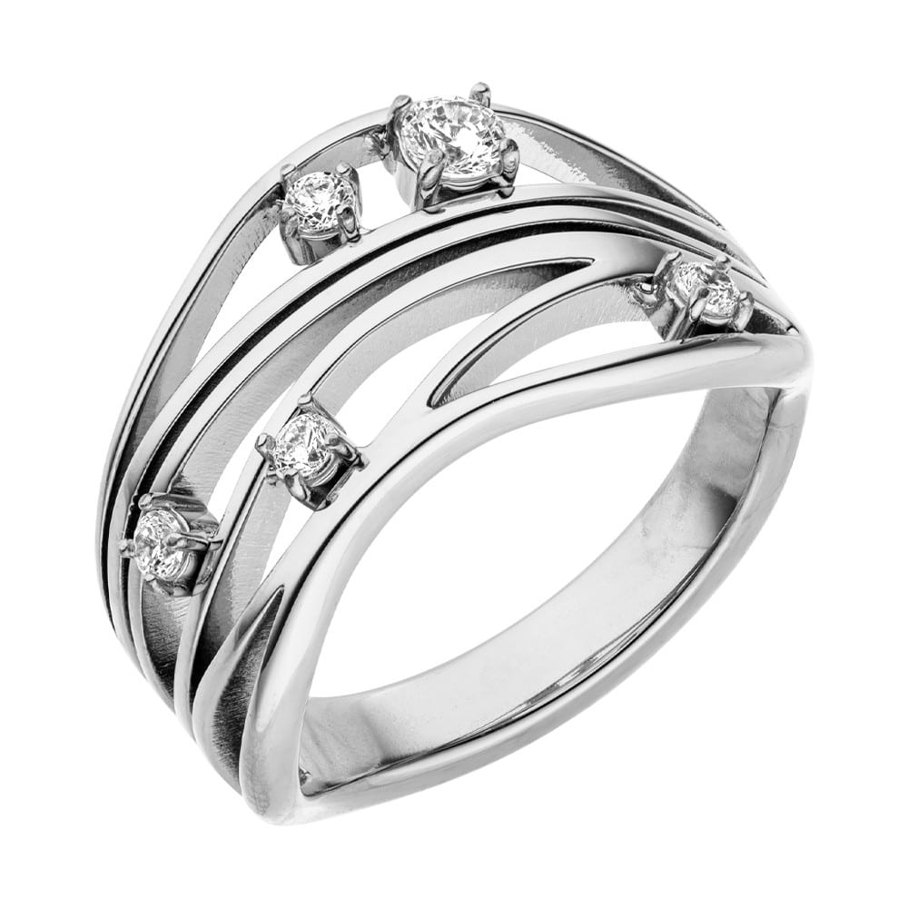 silberner Ring mit Zirkonia Steinchen elegant wasserfest