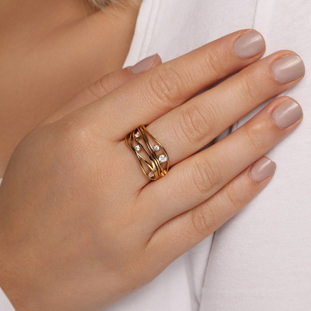 eleganter Ring Damen wasserfest Zirkonia Steinchen gold