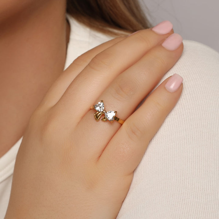 wasserfester Ring mit Schleife 18K vergoldet Edelstahl verstellbar