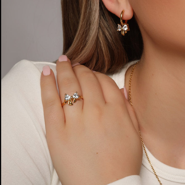 verstellbarer Ring wasserfest Schleife 18K vergoldet Edelstahl