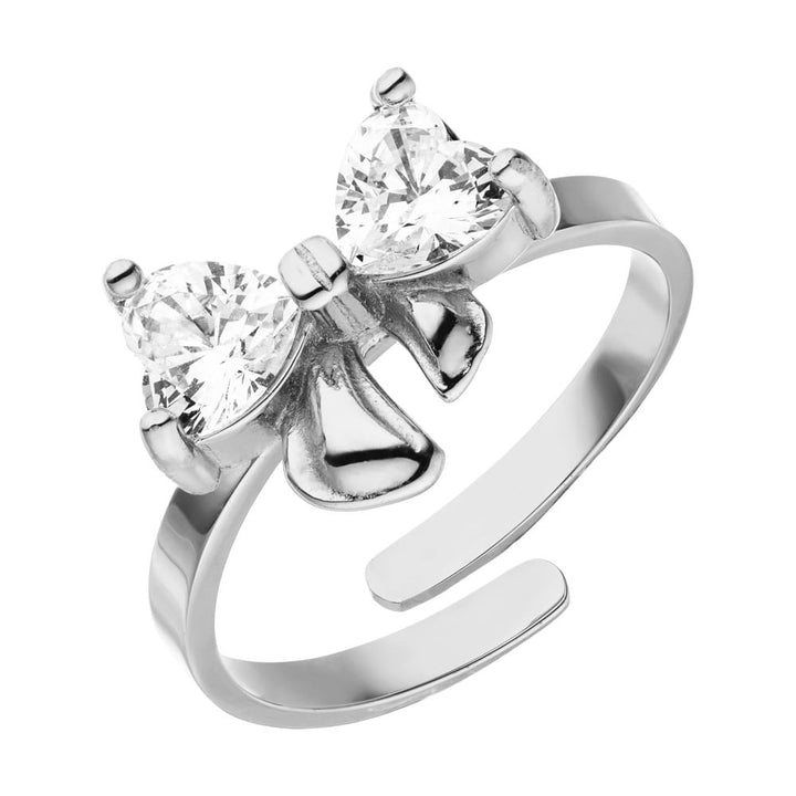 Ring verstellbar Silber Edelstahl wasserfest Steinchen Schleife Fliege