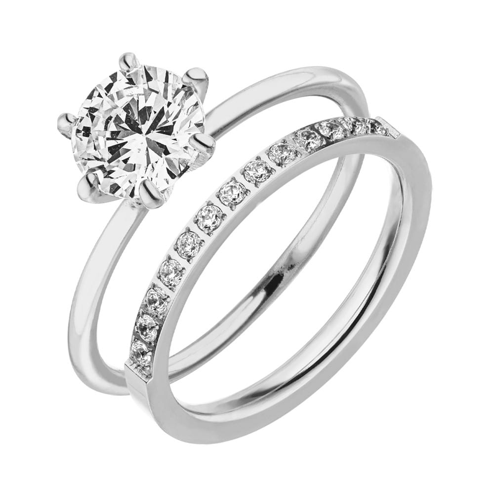 Zwei Ringe Set Silber Zirkonia Solitärring Pave Ring
