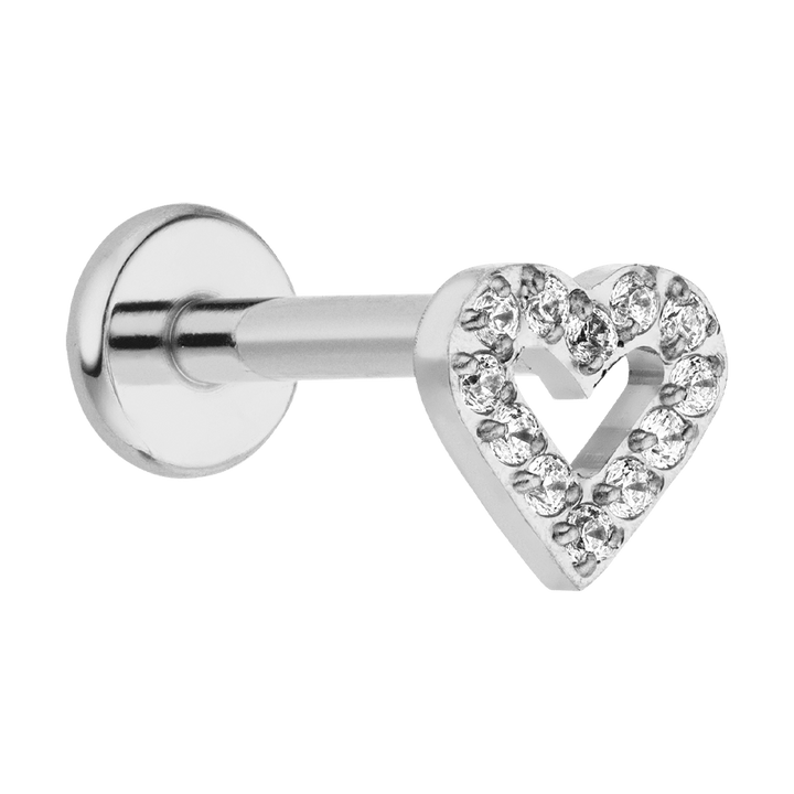 Titan Piercing Herz Silber Glitzer Steinchen Labret