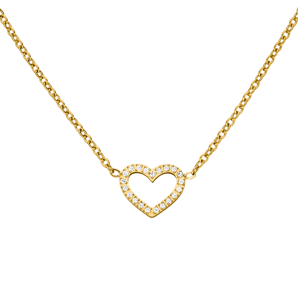 Lulu & Jane Collier Herz Gelbgold, Mit Zirkonia, Länge Ca. 40,5 Cm (+ 5,0 Cm Verlängerung