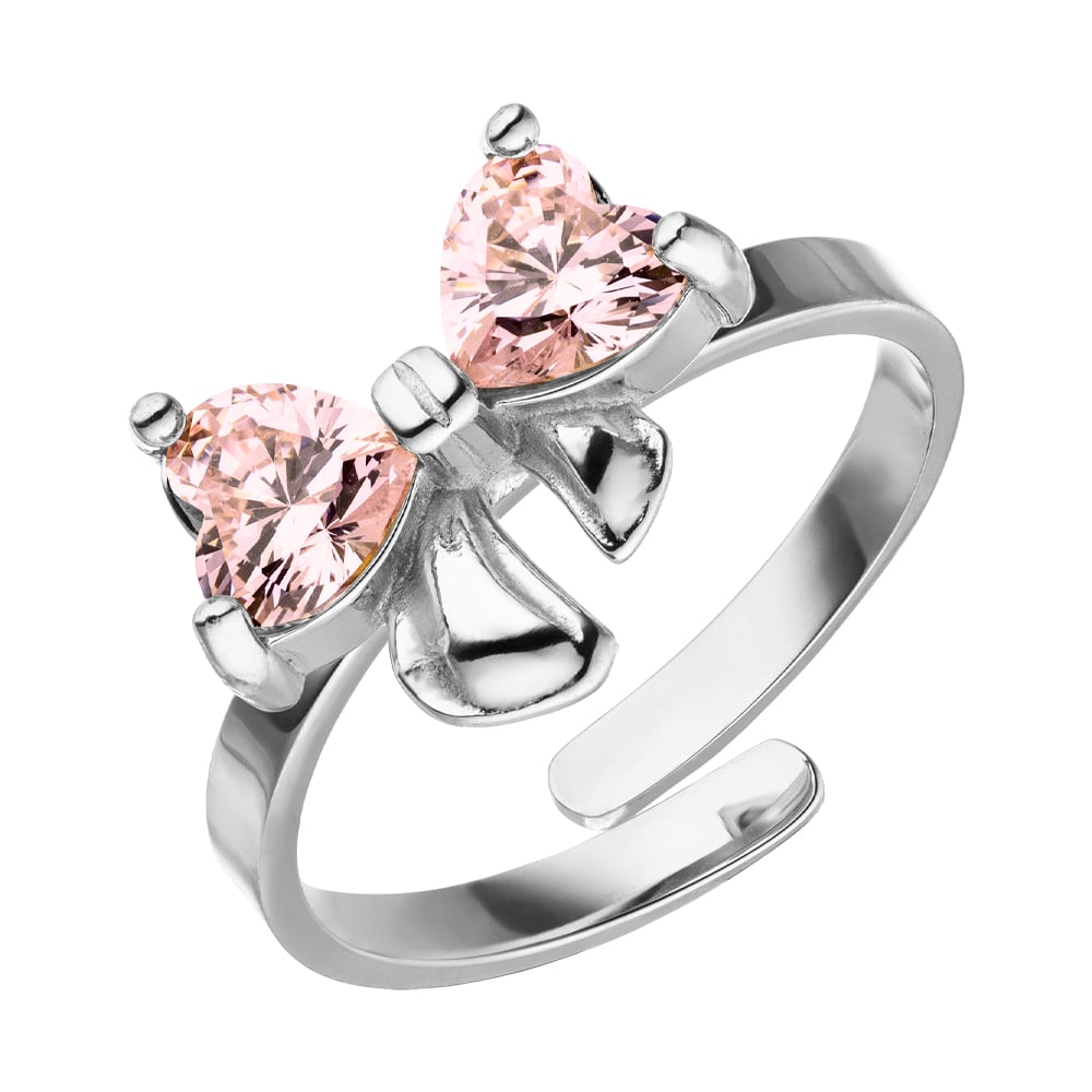 Größenverstellbarer Ring mit Schleife Silber wasserfest Rosa Steine