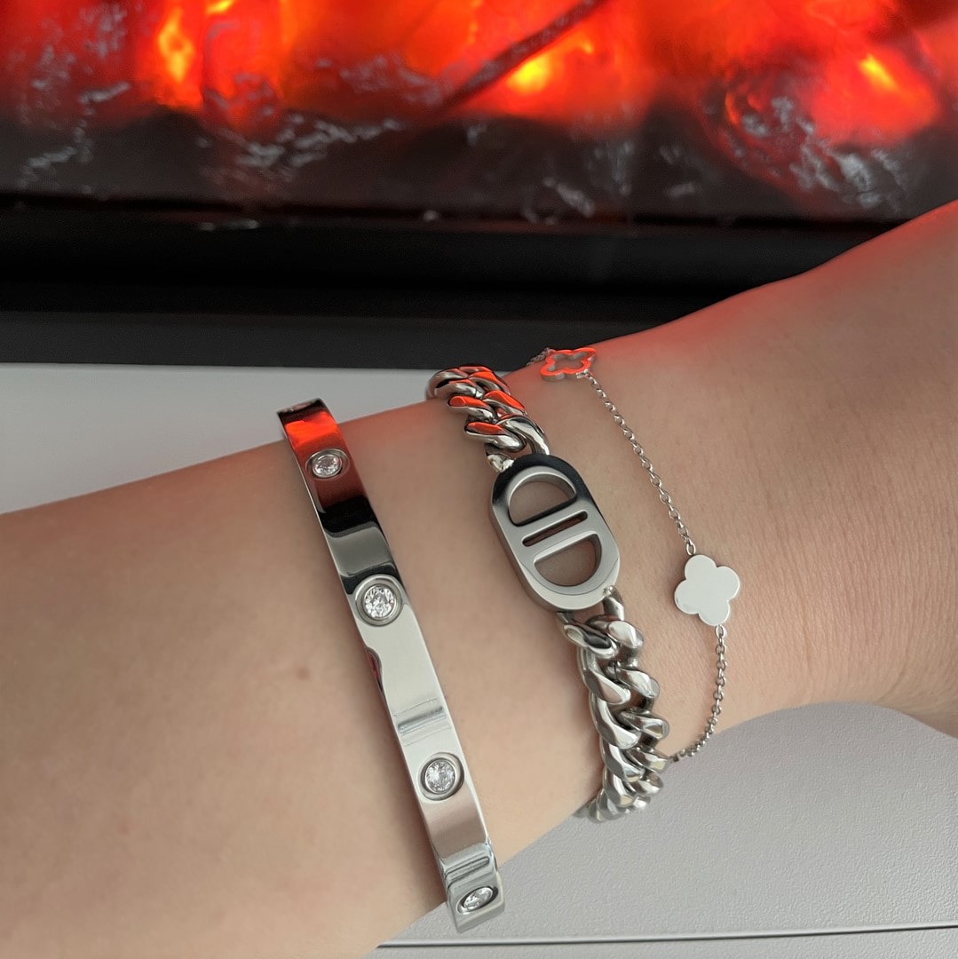Zirkonia Armreif silber Edelstahl wasserfest Damen