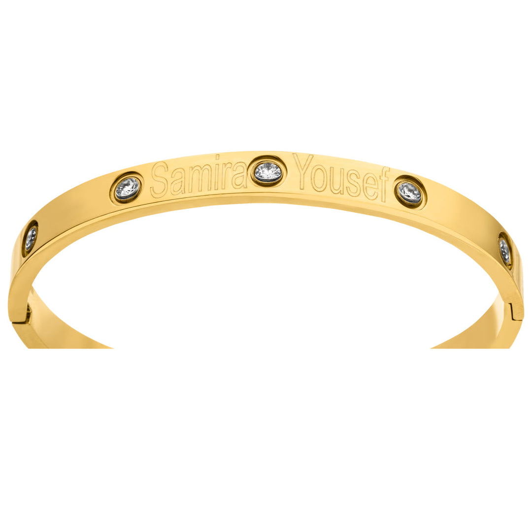Gravierter Armreif gold mit Zirkonia wasserfest personalisiert
