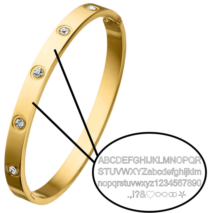 Zirkonia Armreif gold mit Gravur vergoldet wasserfest