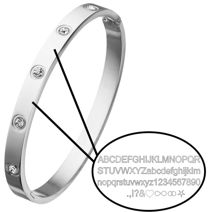 Zirkonia Armreif silber Gravur Edelstahl wasserfest personalisiert