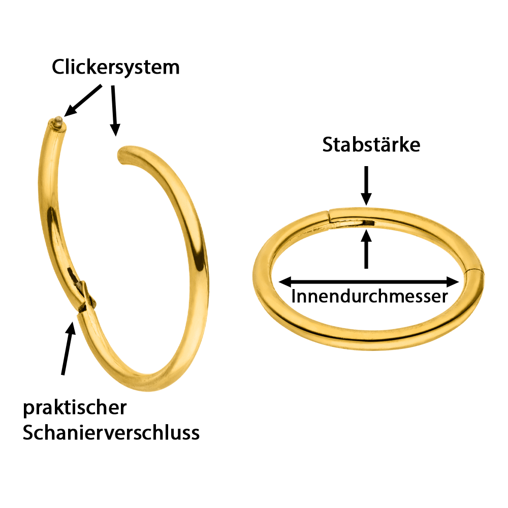 Clicker Piercing gold 18K vergoldet wasserfest