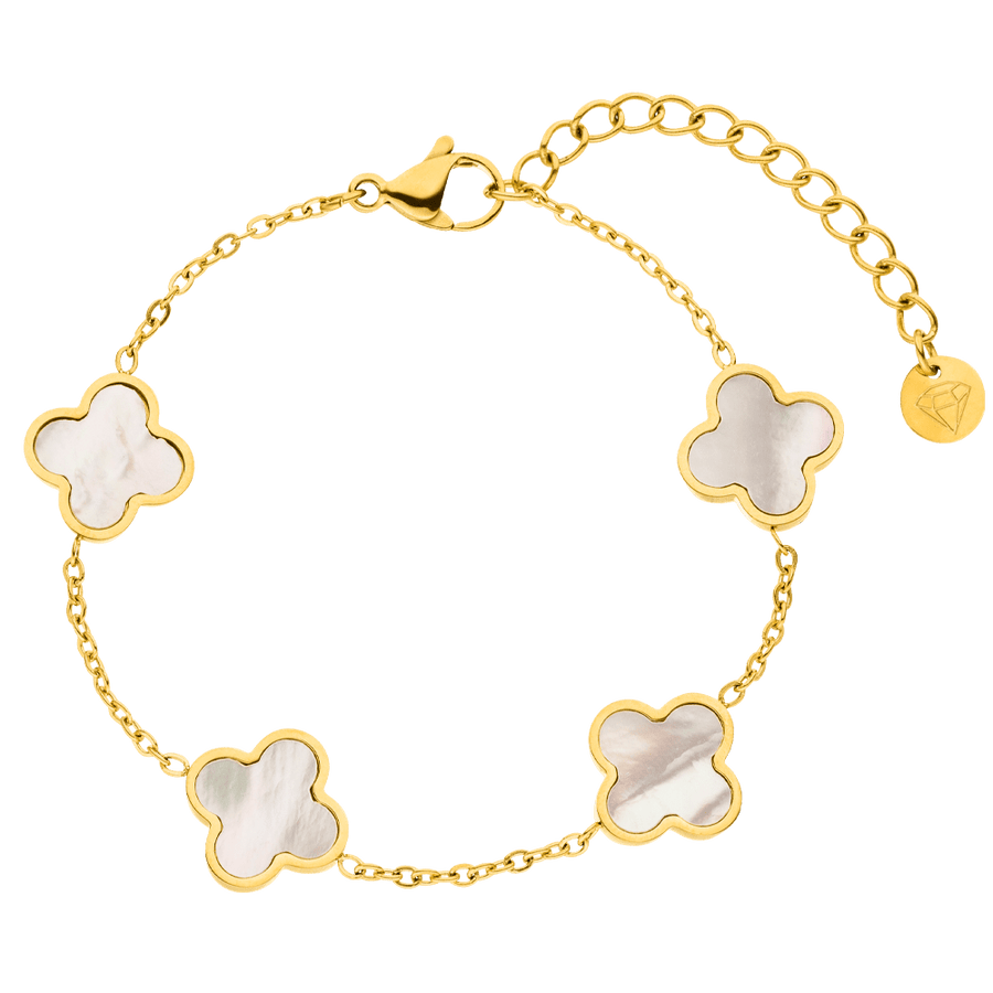 Kleeblatt Armband Perlmutt 18K vergoldet wasserfest