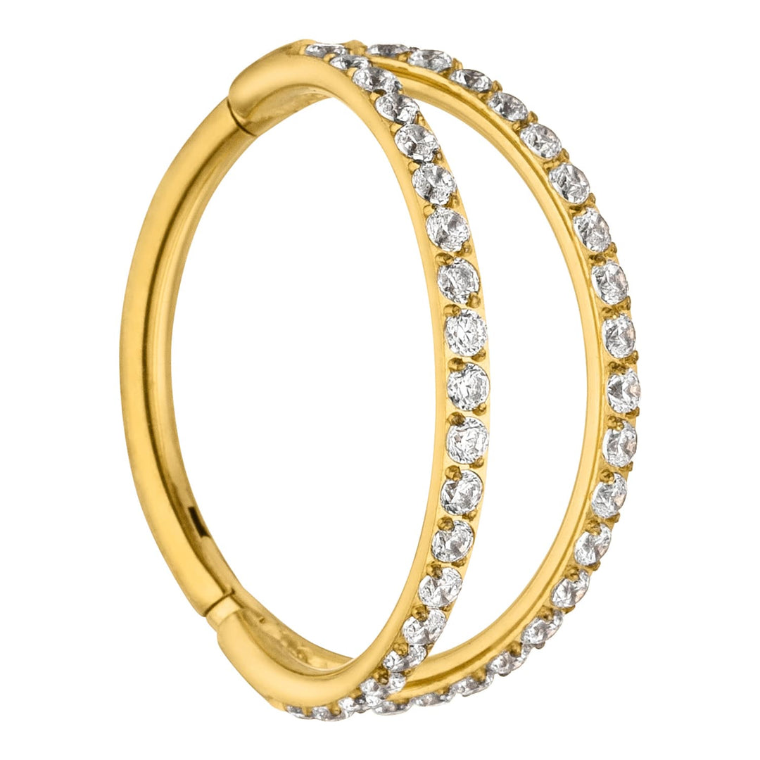 Segmentring Zirkon Doppel Clicker gold Titan Piercing wasserfest