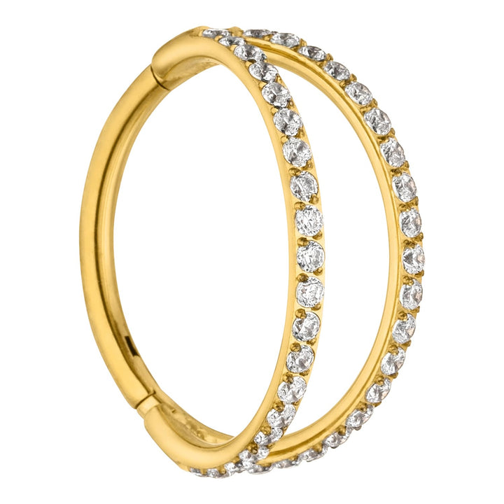 Segmentring Zirkon Doppel Clicker gold Titan Piercing wasserfest