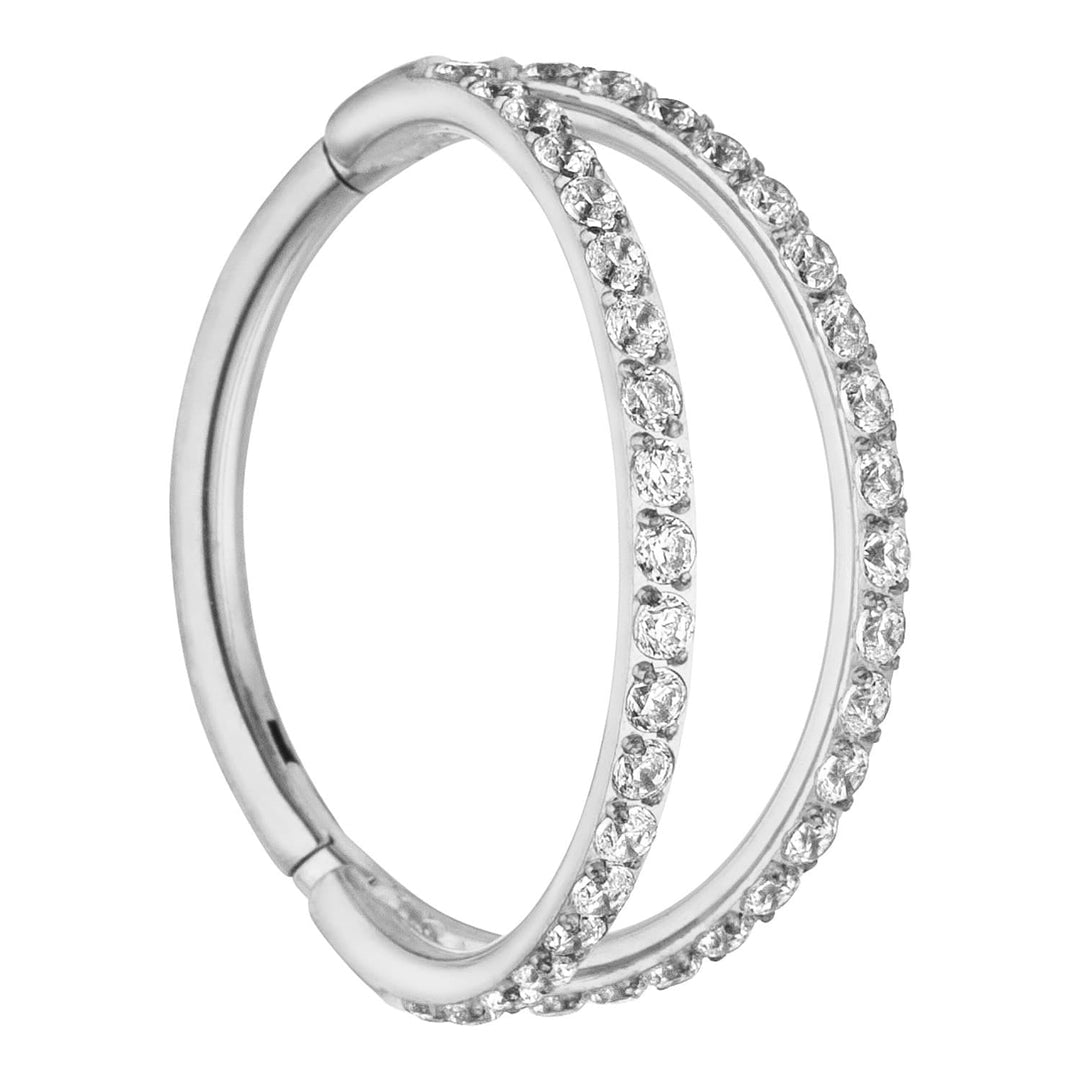 Doppel Clicker Titan Piercing silber Zirkonia wasserfest Titanpiercing