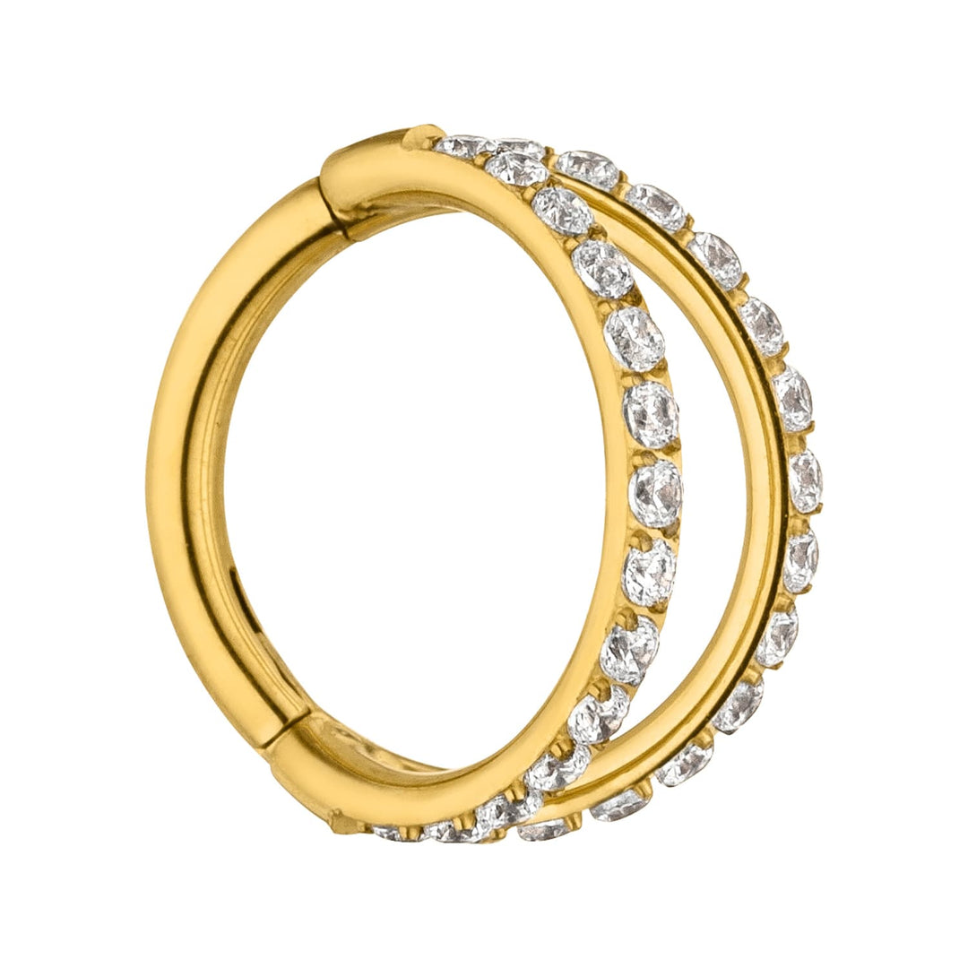 Segmentring Zirkon Doppel Clicker gold Titan Helix wasserfest