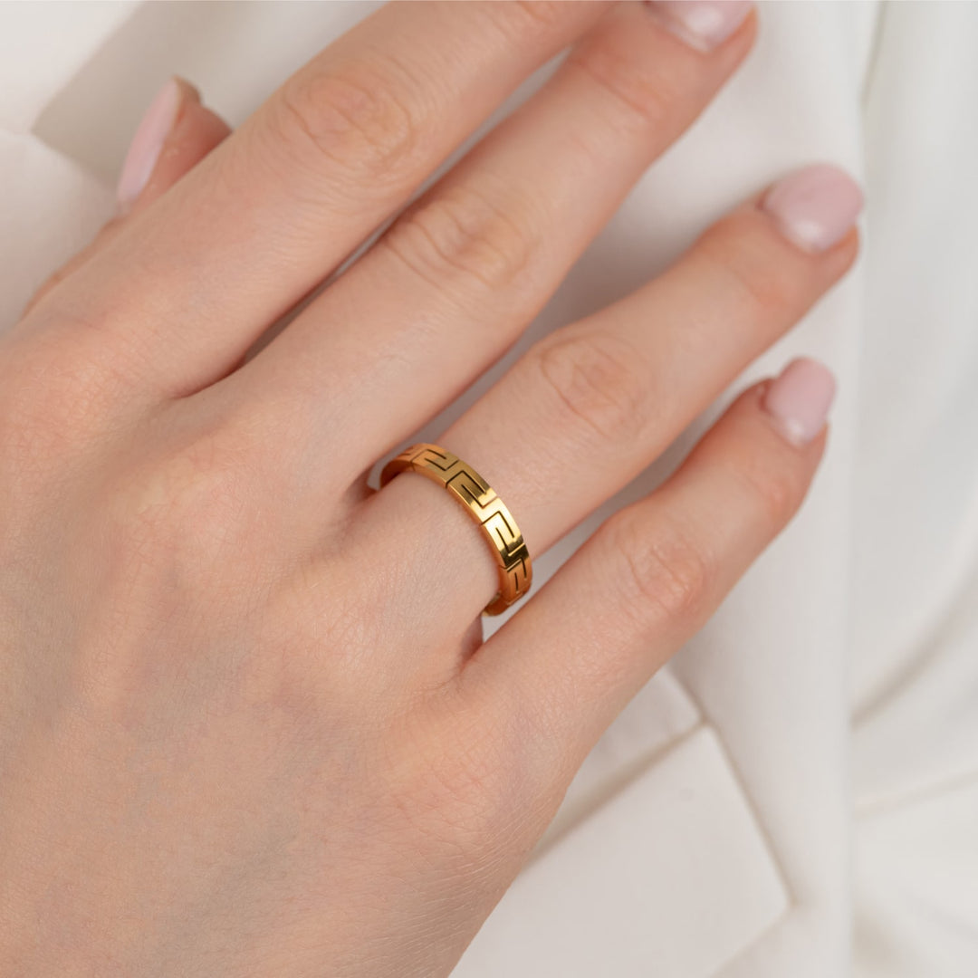 Griechisches Muster Ring 18K vergoldet wasserfest Ornament Mäander