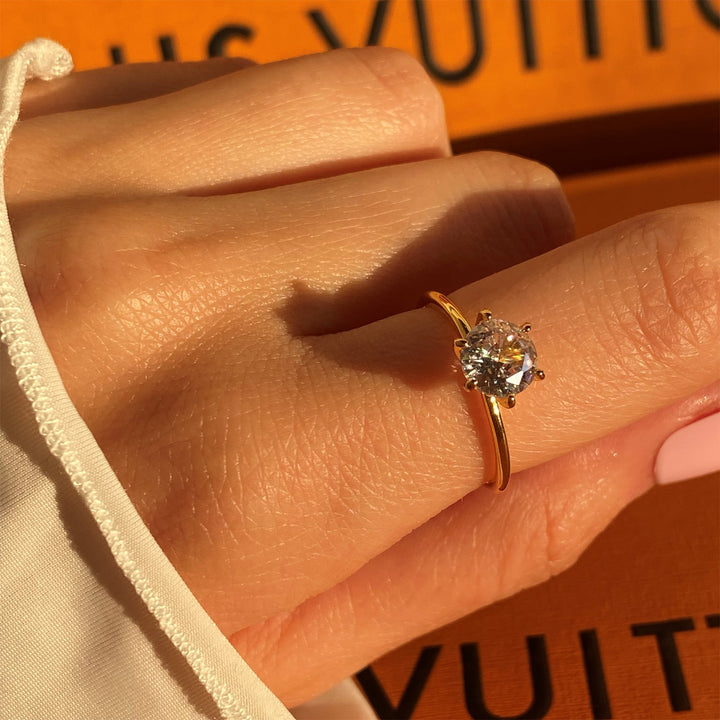 Solitärring Damen 18K vergoldet Edelstahl wasserfest