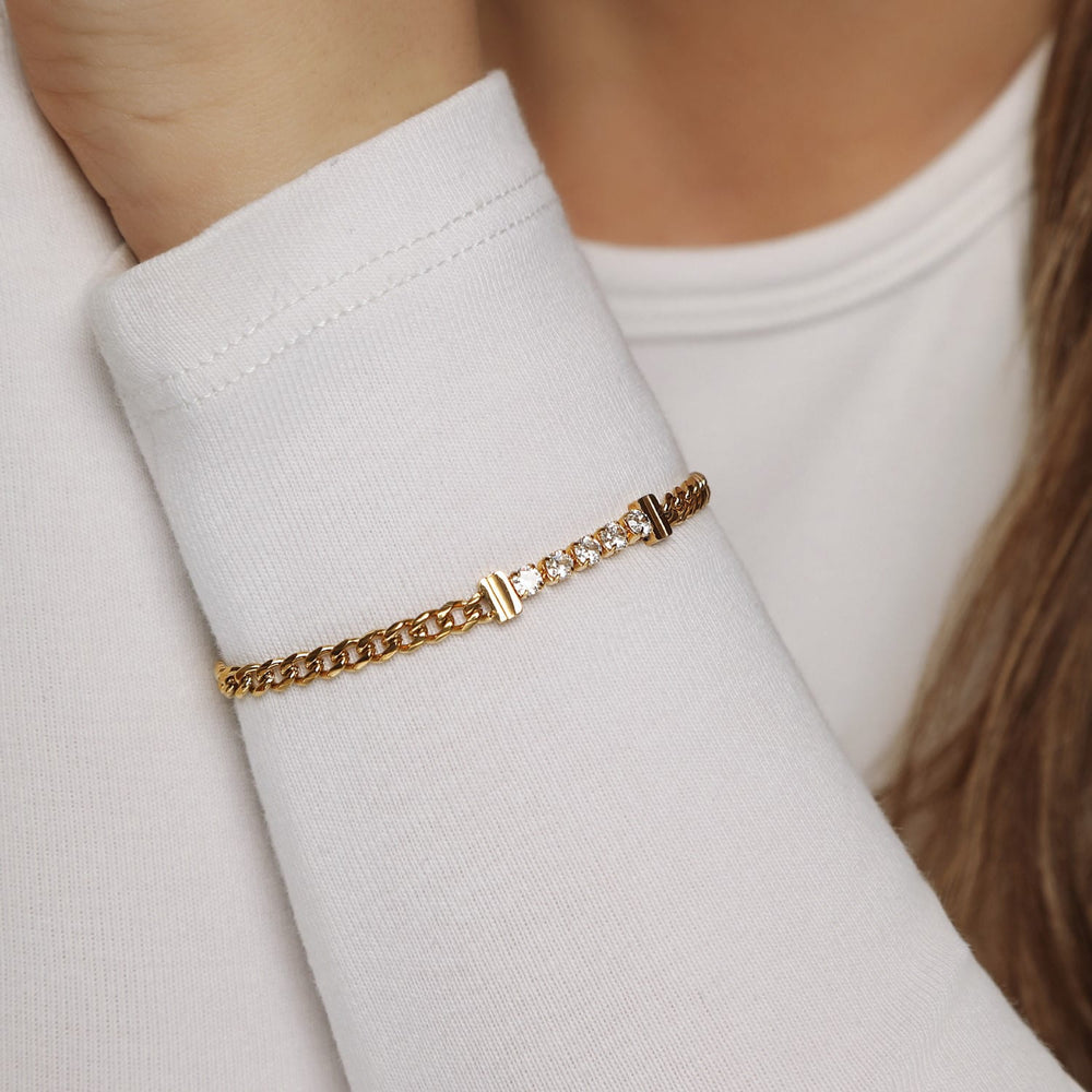 Damen Armband mit 5 Zirkonia Steinen gold