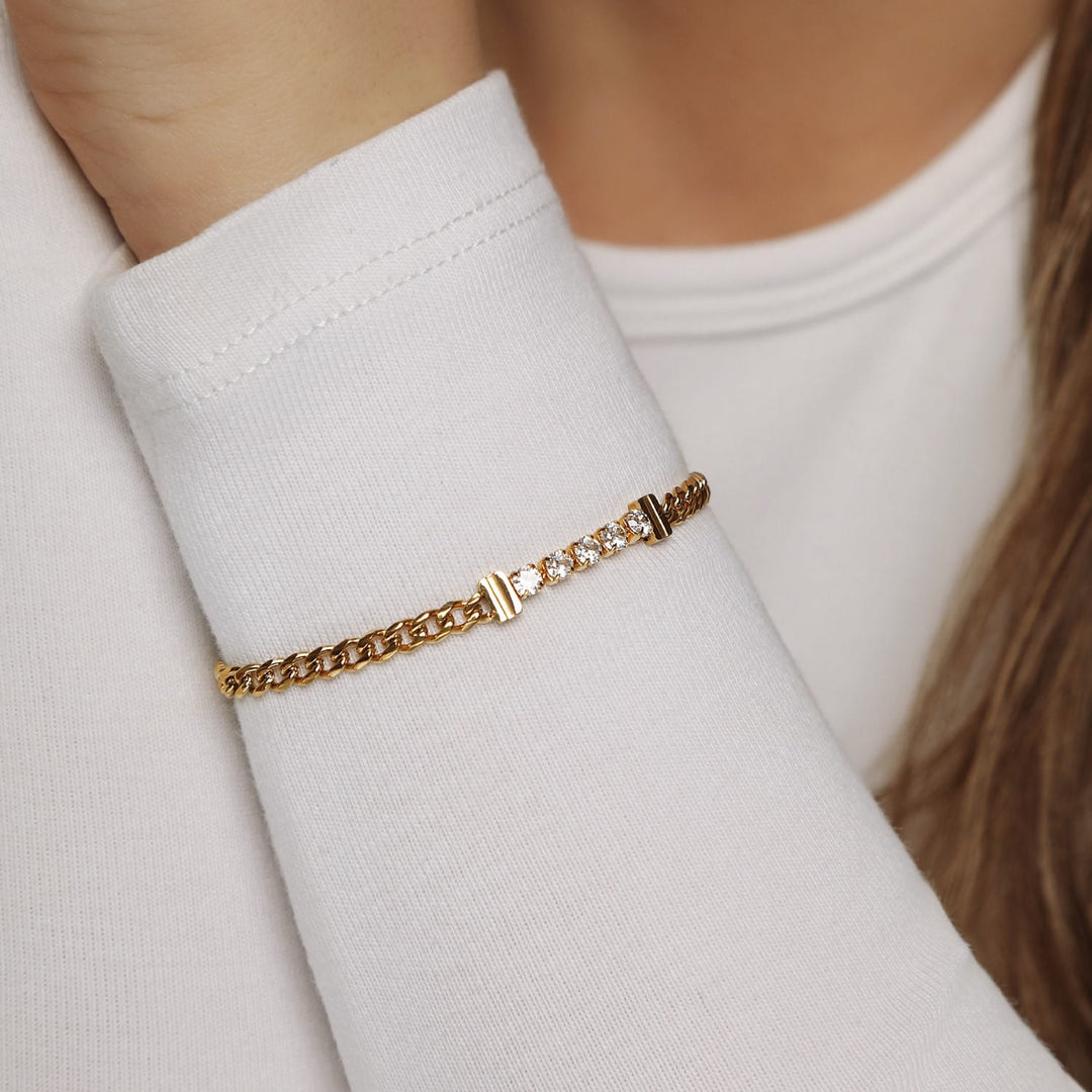 Damen Armband mit 5 Zirkonia Steinen gold