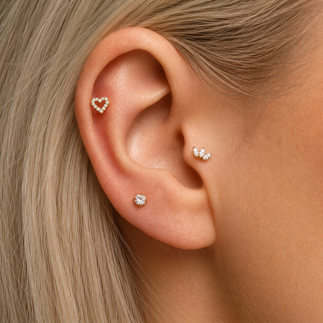 Piercing Set Titan Herz Blume Helix vergoldet