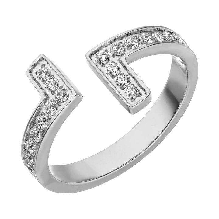 eckiger Ring offen Zirkonia Steine wasserfest Silber Edelstahl