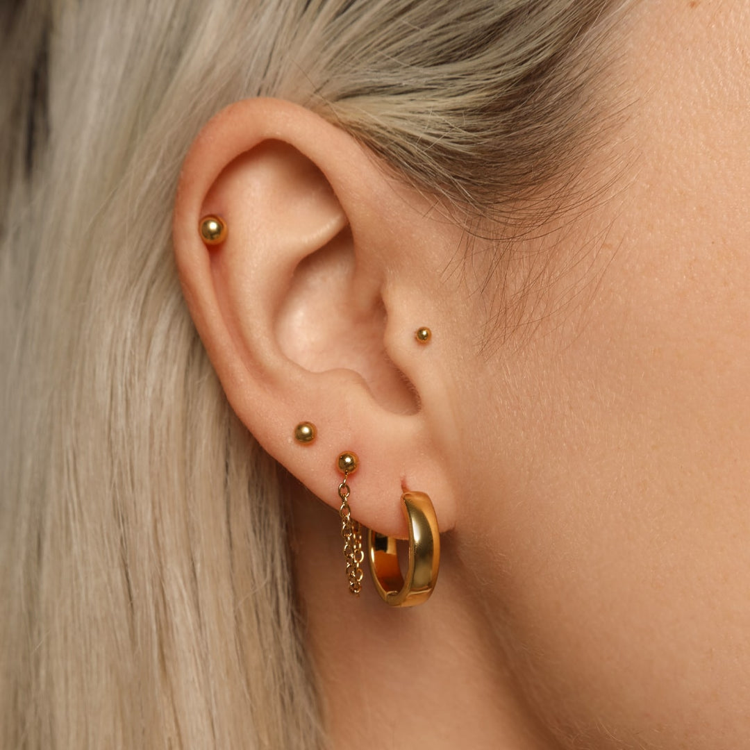 Ohrkette Ohrstecker mit Kugel Gold Chirurgenstahl