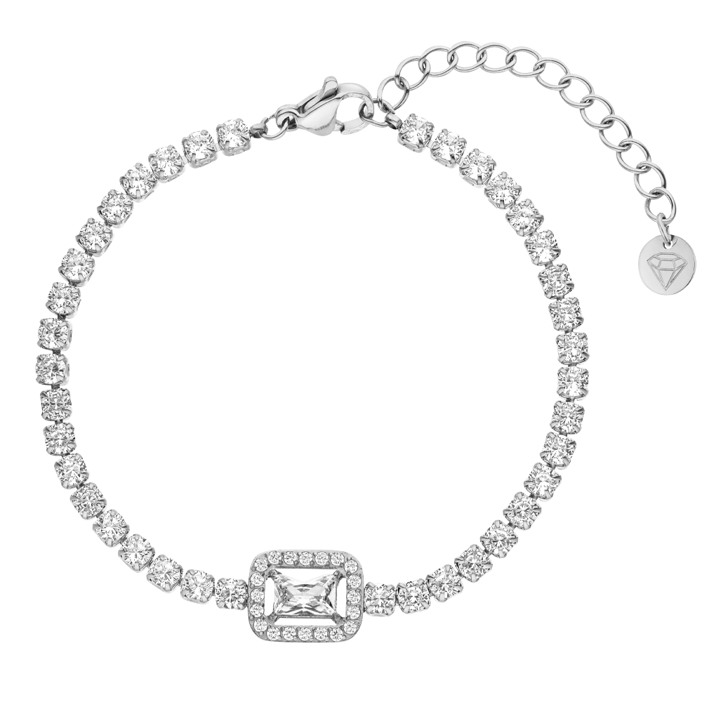 Tennis Armband mit rechteckigem Stein Silber