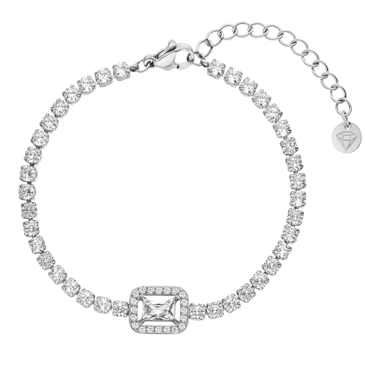 Tennis Armband mit rechteckigem Stein Silber