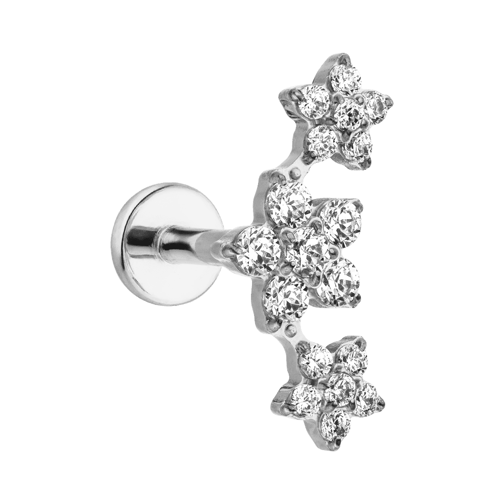 PIERCINGLINE Ohrstecker Aus Chirurgenstahl – Blume & Kristall, 1,2 Mm Stärke, Für Helix Und Mehr