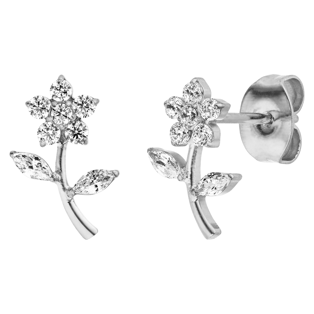 Blumen Medizinohrstecker Titan silber  nickelfrei 