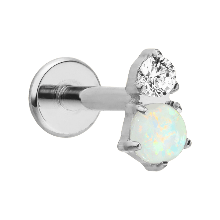 Titan Piercing Silber mit Opal Steinchen wasserfest