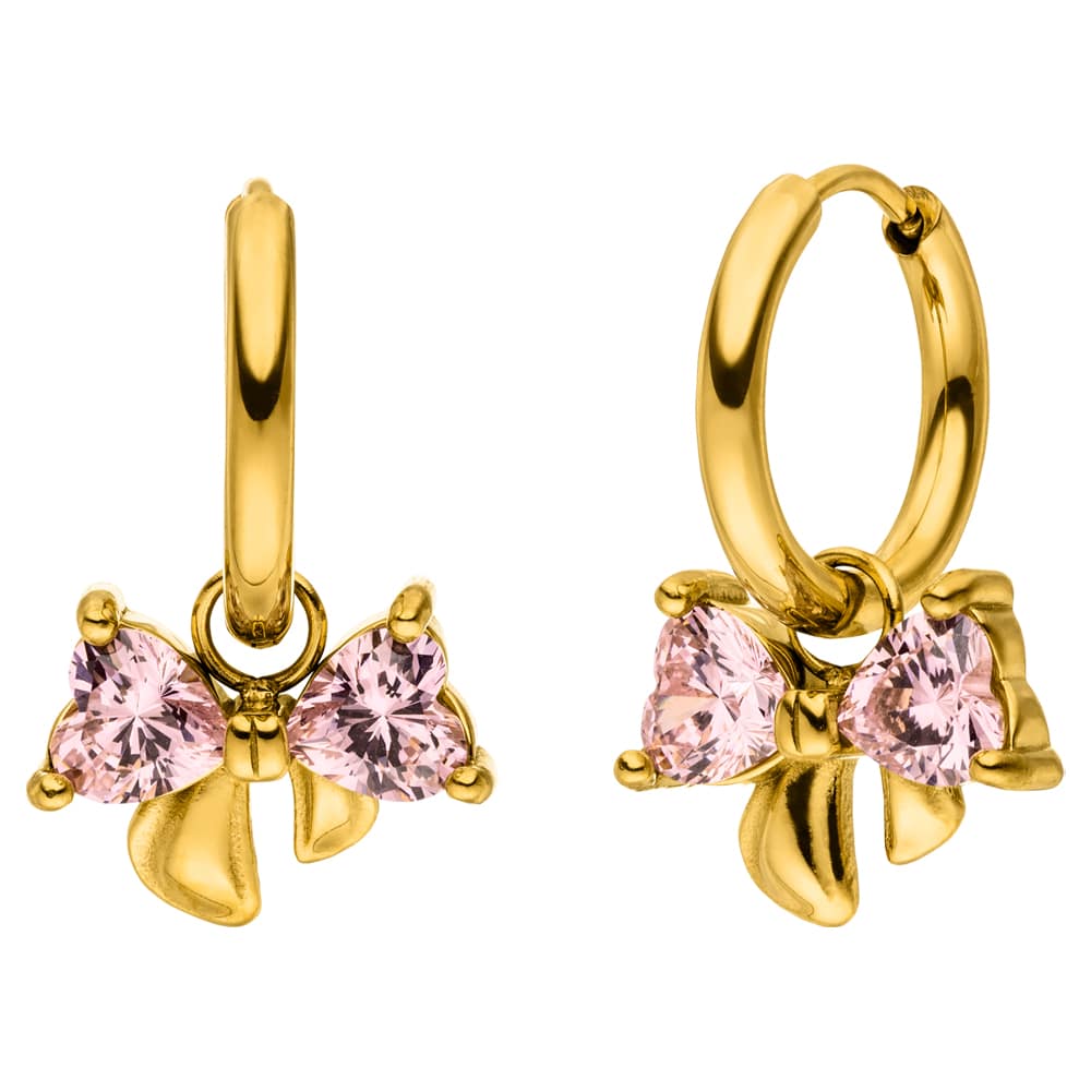 Schleifen Ohrringe wasserfest 18K vergoldet Fliegen Anhänger Rosa