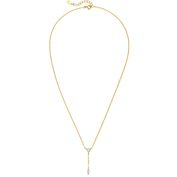 Y-Halskette mit Glitzer Steine Anhänger 18K vergoldet