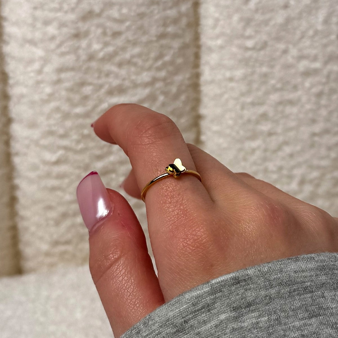 Edelstahl Ring wasserfest mit Schmetterling vergoldet