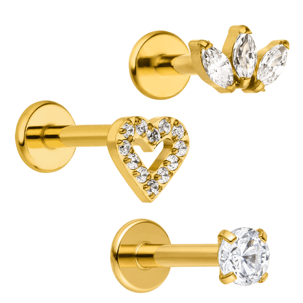 Piercing Set Titan Herz Blume Zirkonia gold