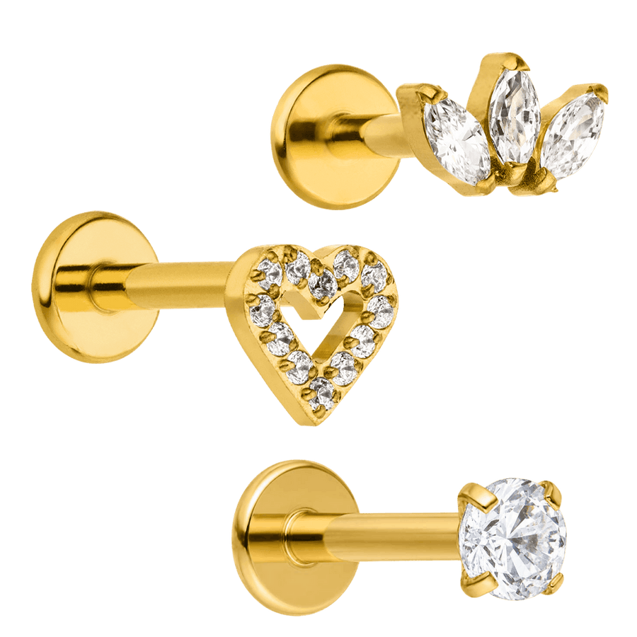 Piercing Set Titan Herz Blume Zirkonia gold