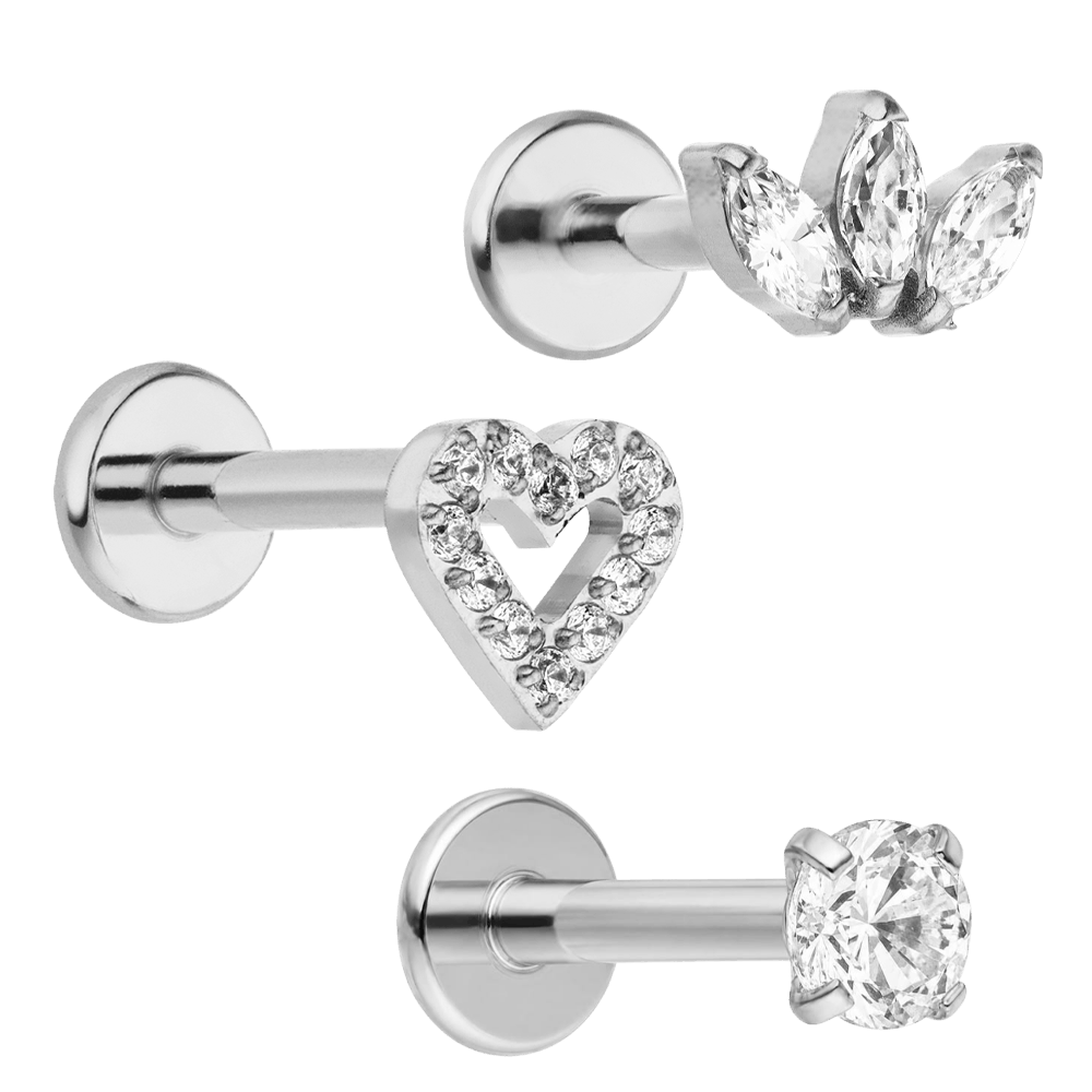 Piercing Set Titan Herz Blume Zirkonia silber