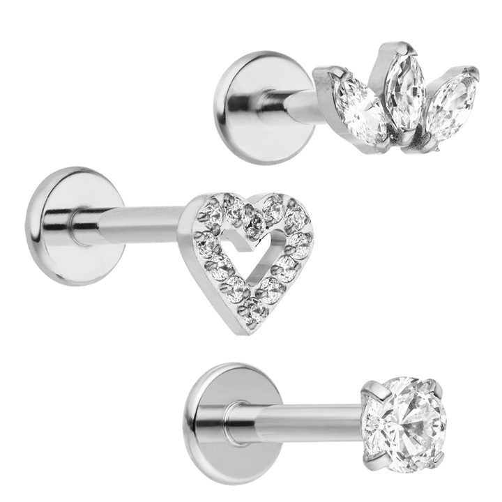 Piercing Set Titan Herz Blume Zirkonia silber