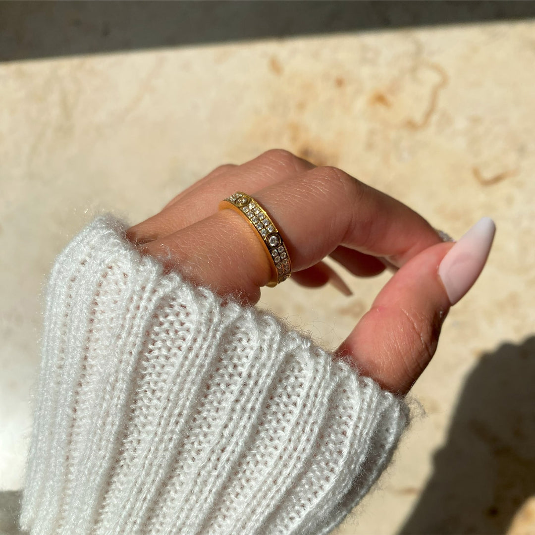 Zirkonia Ring Iced Out wasserfest 18K vergoldet
