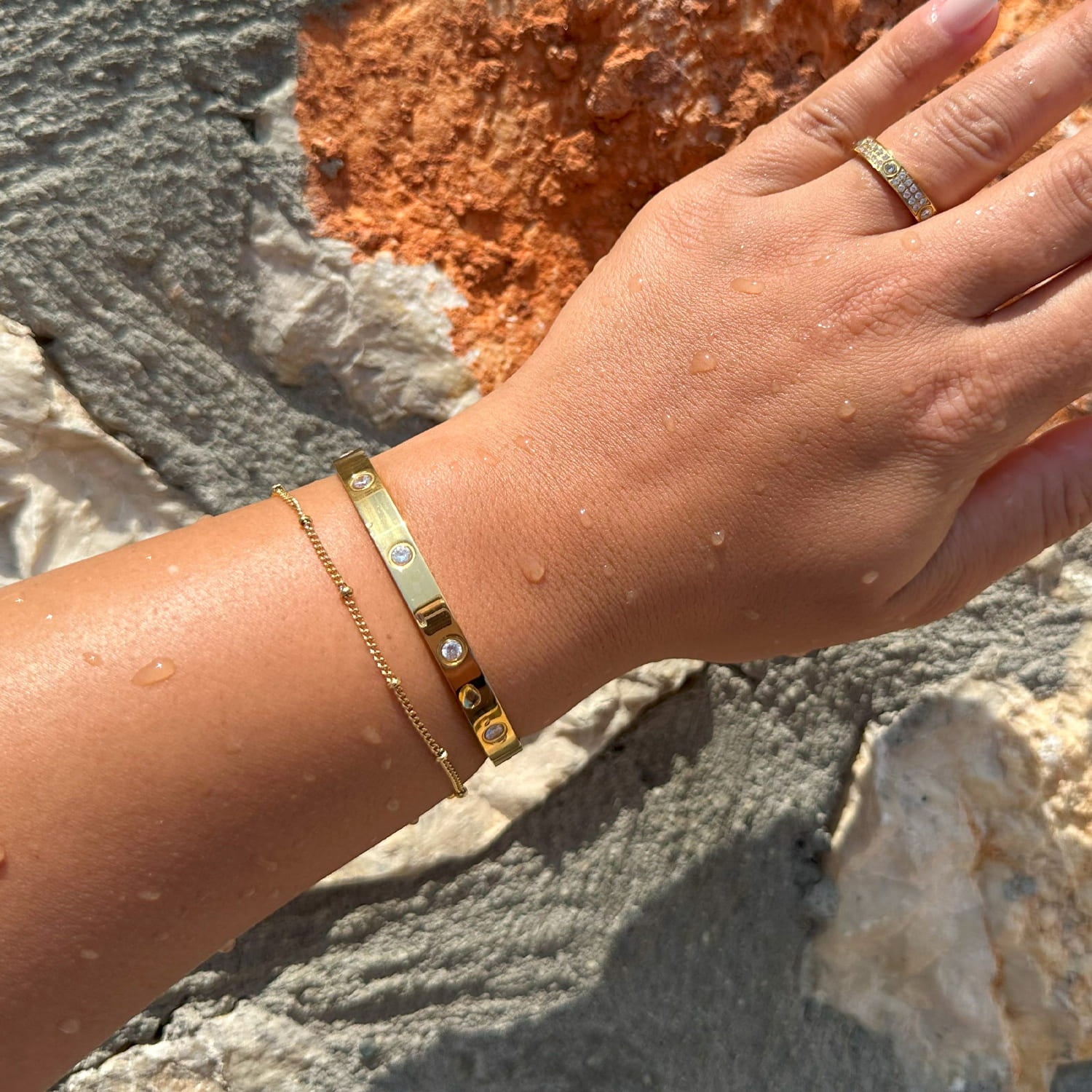 PROSTEEL April Geburtsstein Armband – 18k Vergoldet, Edelstahl, Offener Armreif | Minimalistisch, Für Frauen & Mädchen, Geschenk Mit Samtbeutel