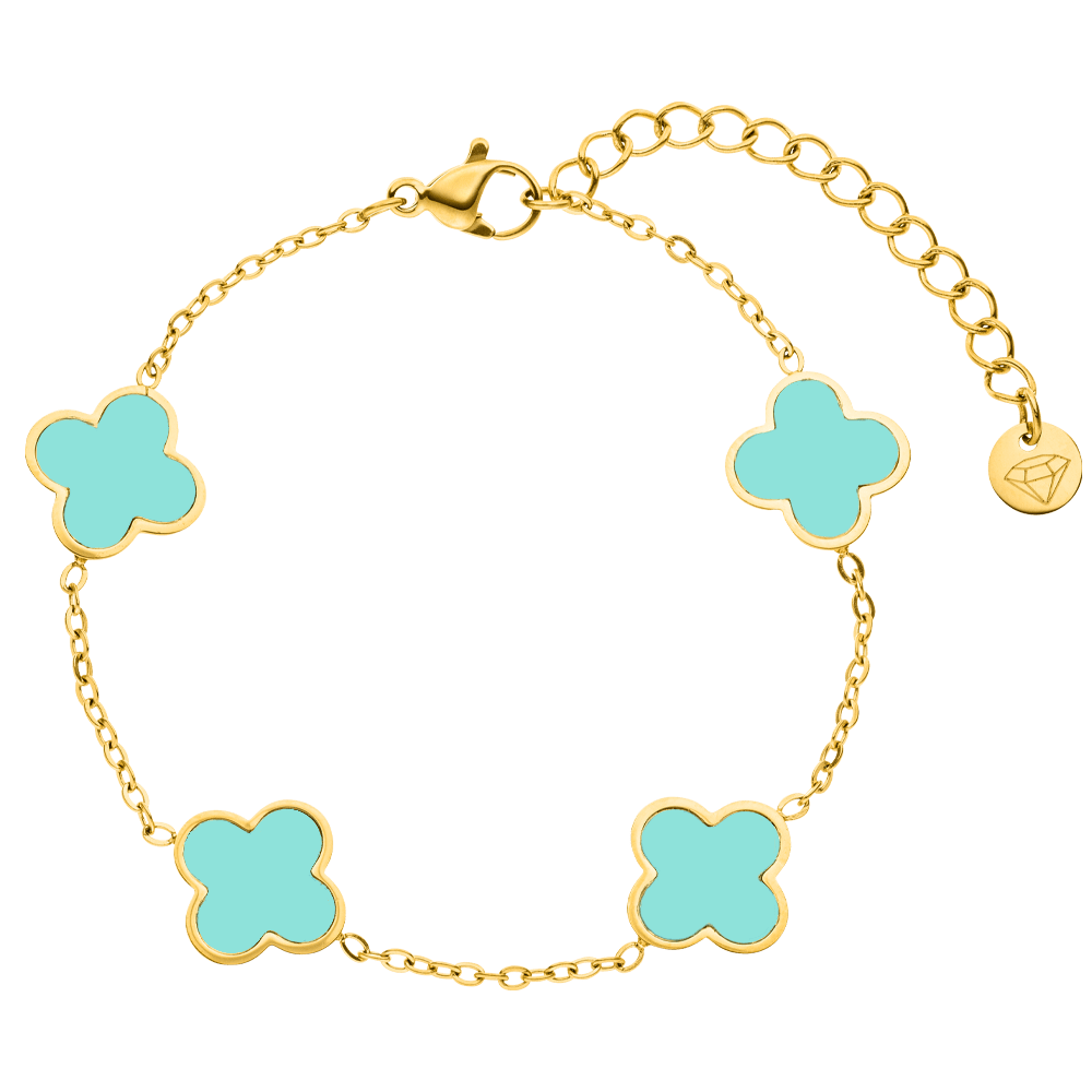 Eis Blau Kleeblatt Armband Clover gold