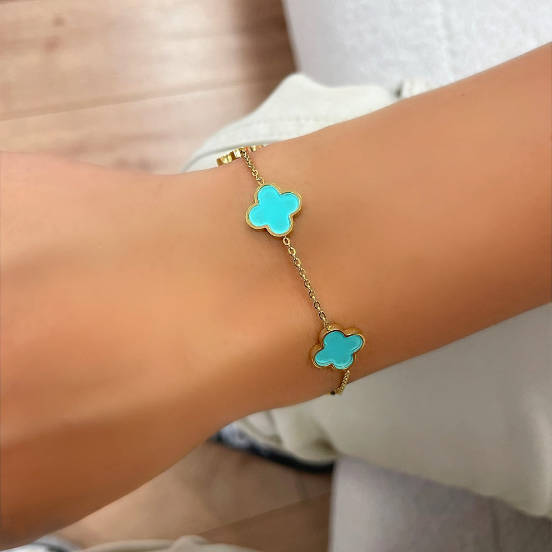 Blaues Kleeblatt Armband vergoldet wasserfest