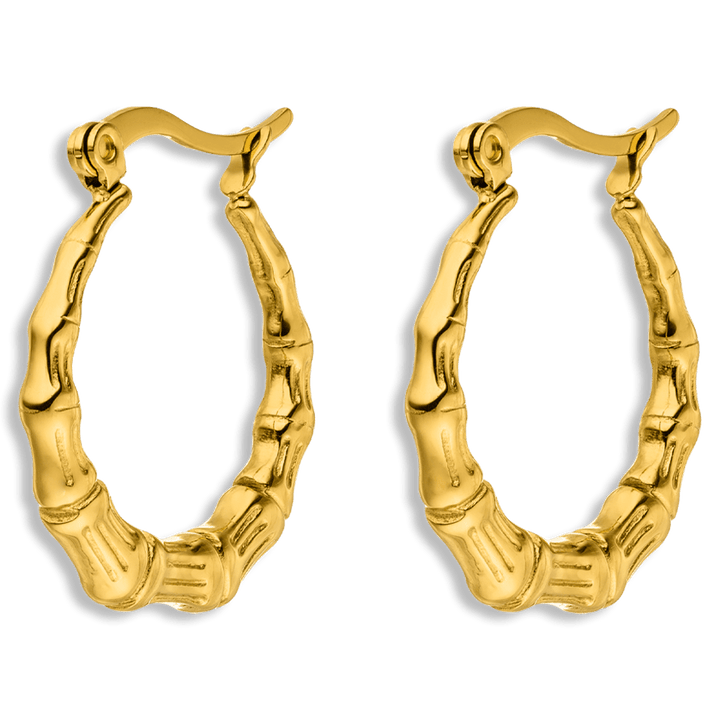 wasserfeste Kreolen Ohrringe 18K vergoldet Edelstahl Bambus