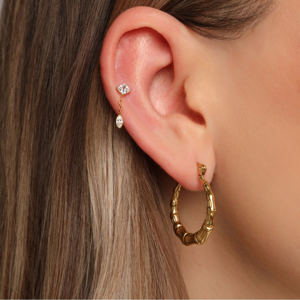 wasserfeste Ohrringe Edelstahl 18K vergoldet elegant Bambusmuster