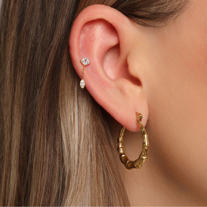 wasserfeste Ohrringe Edelstahl 18K vergoldet elegant Bambusmuster