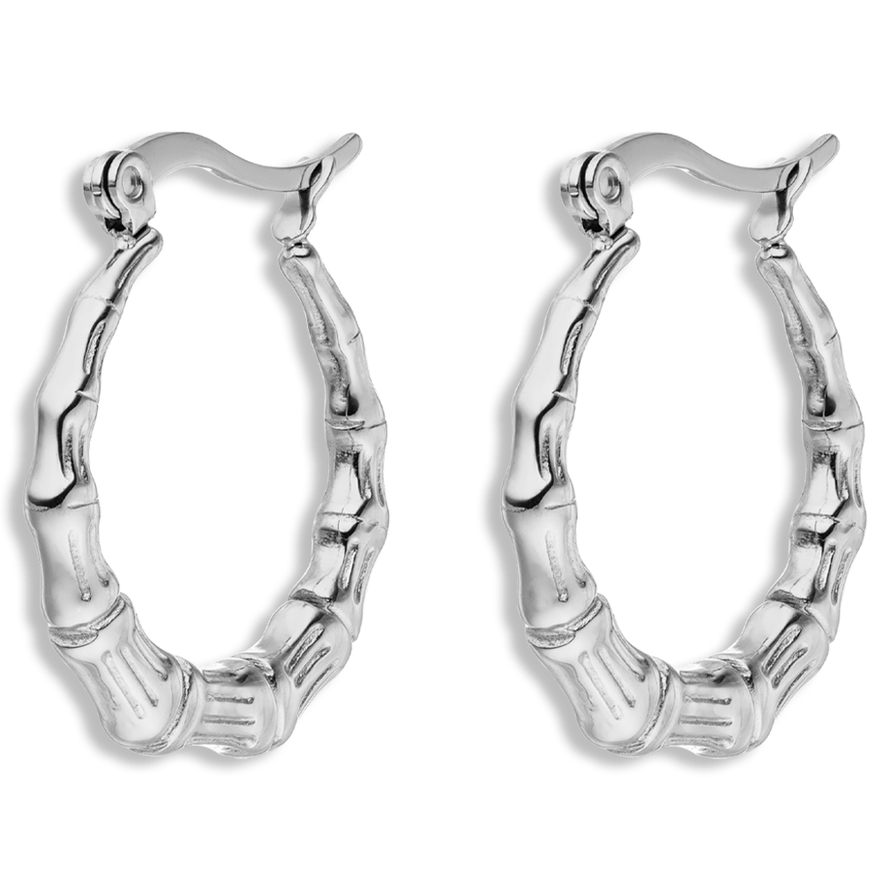 Schlichte Ohrringe Silber wasserfest Edelstahl Bambusstruktur