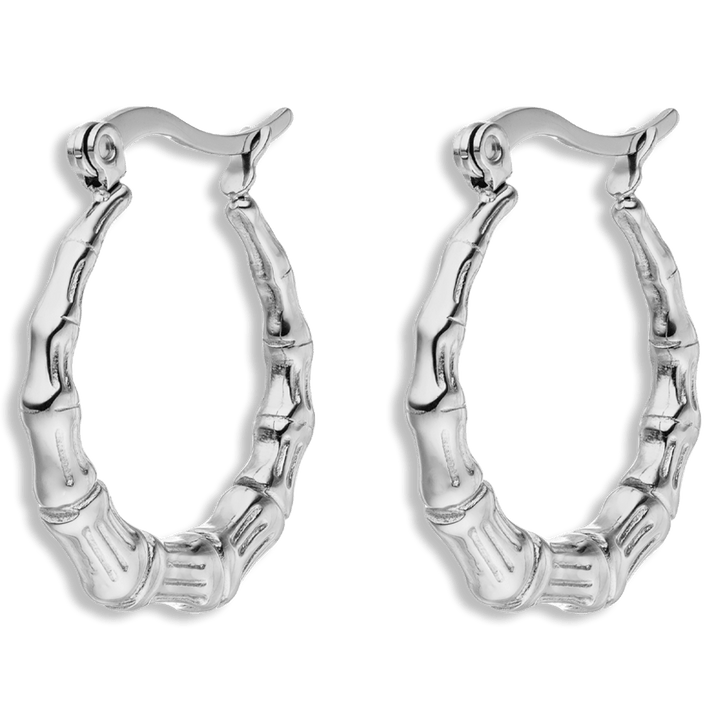 Schlichte Ohrringe Silber wasserfest Edelstahl Bambusstruktur