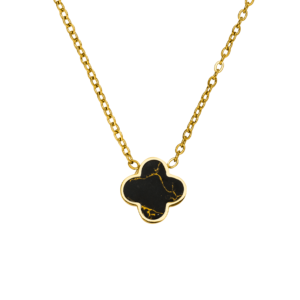 Kleeblatt Schwarz Gold Marmor Halskette