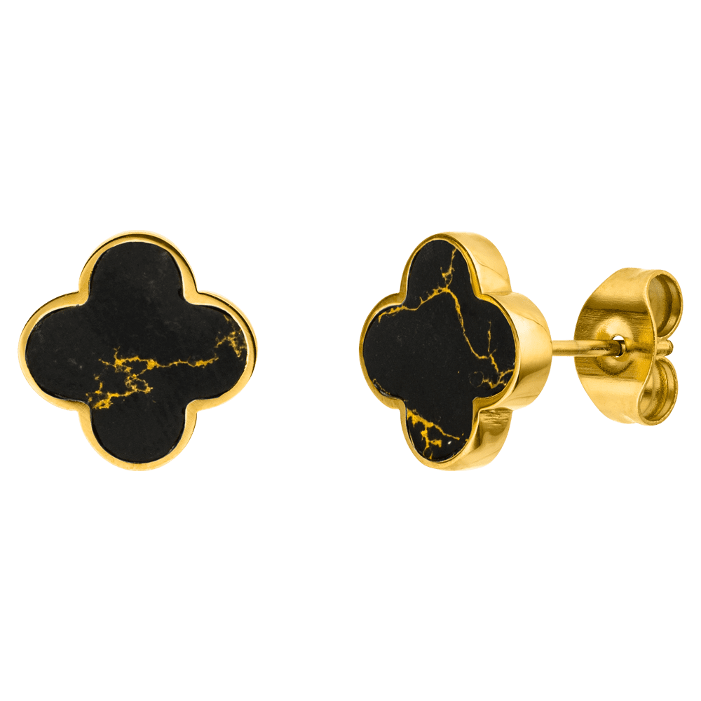 Elegante Kleeblatt Ohrstecker Clover schwarz-goldene Marmor Optik