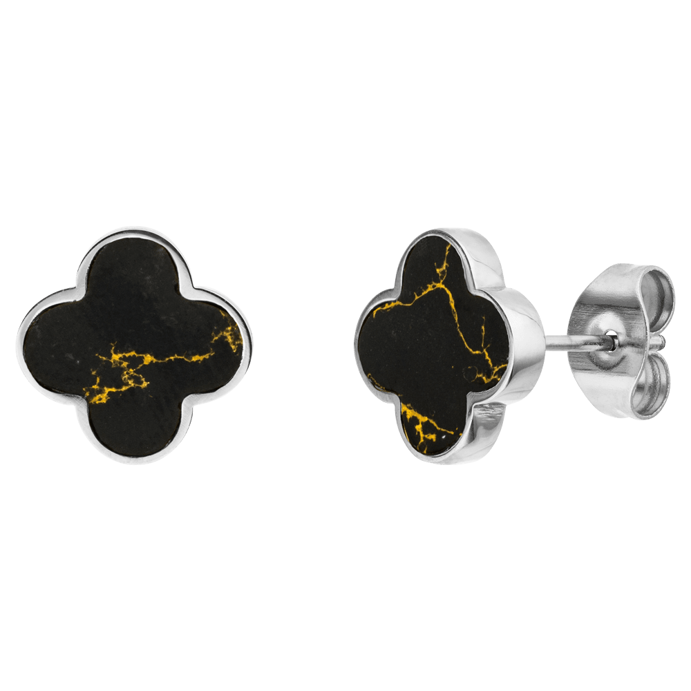 silberne Kleeblatt Ohrstecker Clover  Marmor Optik